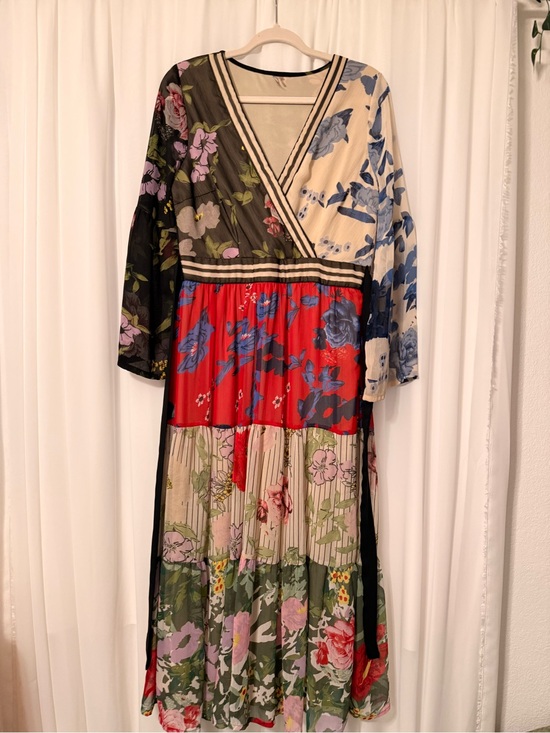 Kaktus Dresses & Skirts - Kaktus Mixed Floral Patchwork Maxi Dress - Red, Blue, Green, Cream, Black